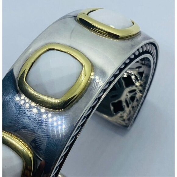 DAVID YURMAN SILVER 925 & 18K GOLD ALBION WHITE AGATE 25MM Wide - Picture 14 of 16